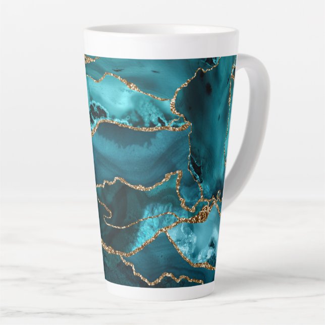 Taza De Café Latte Agate Purpurina azul y oro (Ángulo derecho)