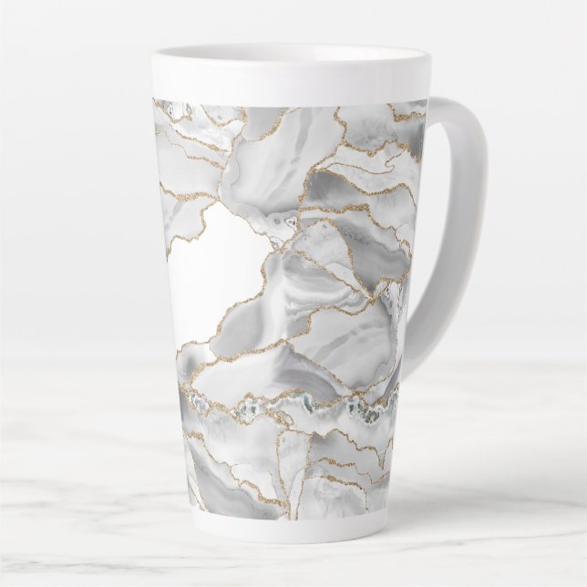 Taza De Café Latte Agate purpurina blanco y dorado (Ángulo derecho)