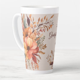 Taza De Café Latte Agradecido agradecido bendito Floral Día de Acción