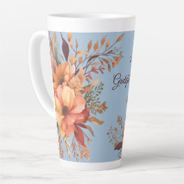 Taza De Café Latte Agradecido agradecido bendito FloralDíaDeAcciónDeG