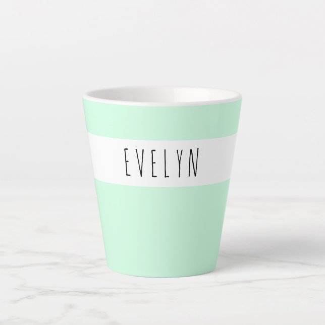 Taza De Café Latte Agregar su nombre Skinny Font Typography Mint Gree (Anverso)