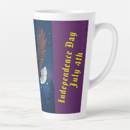 Taza De Café Latte Águila calva volando con bufanda y fuegos artifici