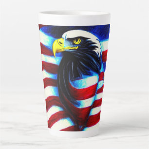Taza De Café Latte Águila envuelta Bandera Americana Mug