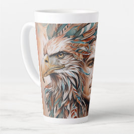 Taza De Café Latte Águila - Hombre - Lobo - arte acuarela 1 - Fan Fun
