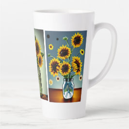 Taza De Café Latte Ai Generación de girasoles en jarrones