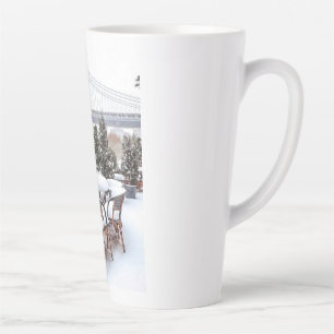 Taza De Café Latte Aire frío, vistas acogedoras y días de nieve en NY