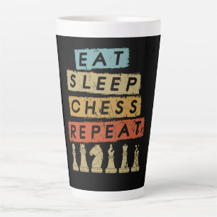 Taza De Café Latte Ajedrez - Comer Sleep Chess Repetir