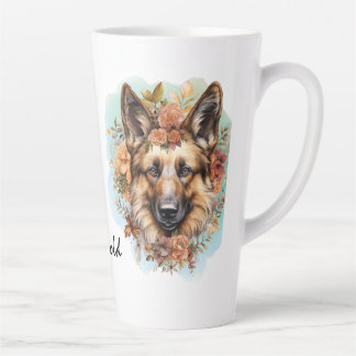 Taza De Café Latte Ajuste floral de color de agua de pastor alemán de