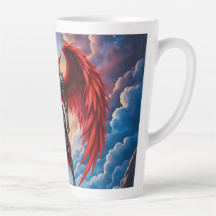 Taza De Café Latte Ala Carmesí - Guerrera Ángel Caído.