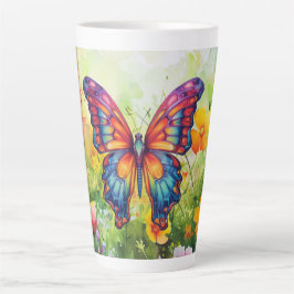 Taza De Café Latte Alas Naranjas azules de mariposa