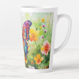 Taza De Café Latte Alas Naranjas azules de mariposa
