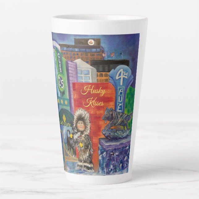 Taza De Café Latte Alaskan Husky besa latte Mug (Anverso)