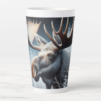 Taza De Café Latte Alce de toro en pincel grueso y pinos