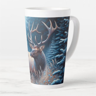Taza De Café Latte Alce toro en pradera con pinos