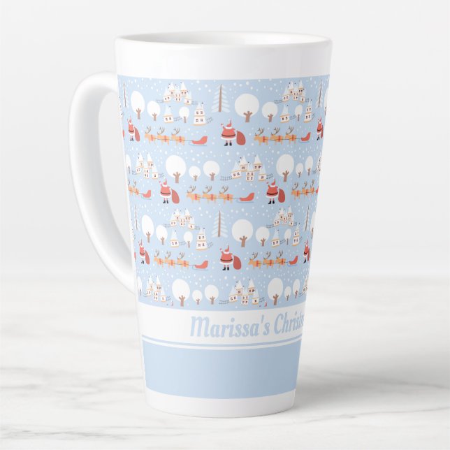 Taza De Café Latte Aldea de Navidades de Santa Festividad y reno dive (Ángulo izquierdo)