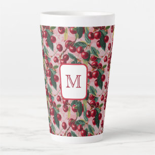 Taza De Café Latte Alegre 'Cherry Pop' rosa con monogramo