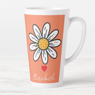 Taza De Café Latte Alegre Ilustracion de margarita lindo café retro