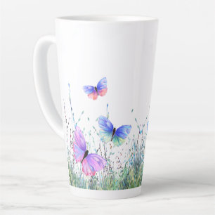 Taza De Café Latte Alegría de primavera - Mariposas coloridas vuelan