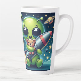TAZA DE CAFÉ LATTE ALIEN CON UN COHETE