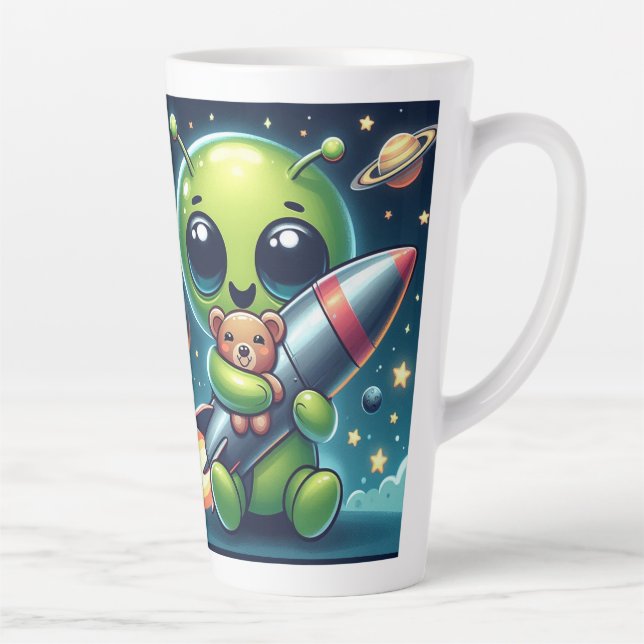 TAZA DE CAFÉ LATTE ALIEN CON UN COHETE (Derecha)