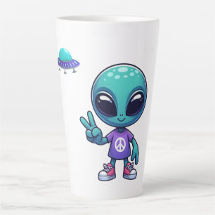 Taza De Café Latte Alien y barco espacial por la paz
