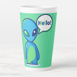 Taza De Café Latte Alienígena azul lindo diciendo hola