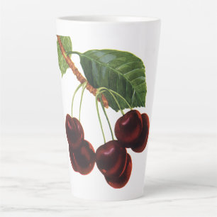 Taza De Café Latte Alimentos de Frutas Vintage, Cerezas Maduras de un