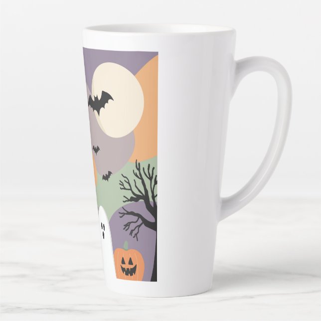 Taza De Café Latte Almofada noite de halloween abóboras e fantasmas (Derecha)