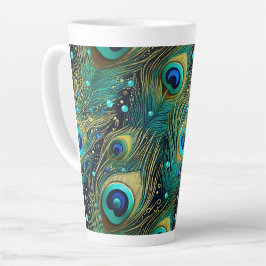 Taza De Café Latte Almohada de lanzamiento de pasión de pavo real