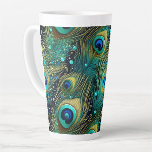 Taza De Café Latte Almohada de lanzamiento de pasión de pavo real