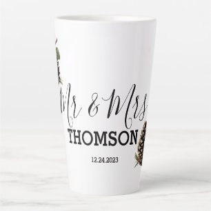 Taza De Café Latte Almohada Familiar de Invierno de Piñas y Bayas