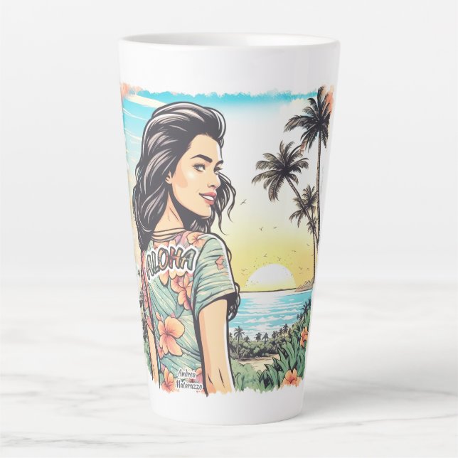 Taza De Café Latte Aloha Chica (Anverso)