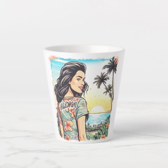 Taza De Café Latte Aloha Chica (Anverso)
