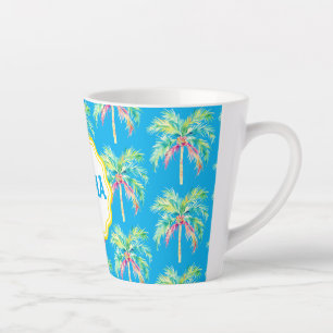 Taza De Café Latte Aloha Tropical Palm Tree Blue Latte Mug