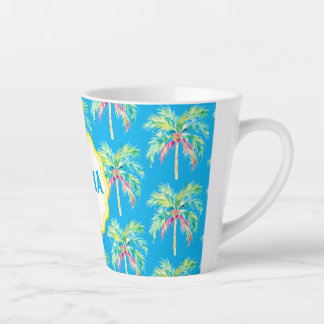 Taza De Café Latte Aloha Tropical Palm Tree Blue Latte Mug