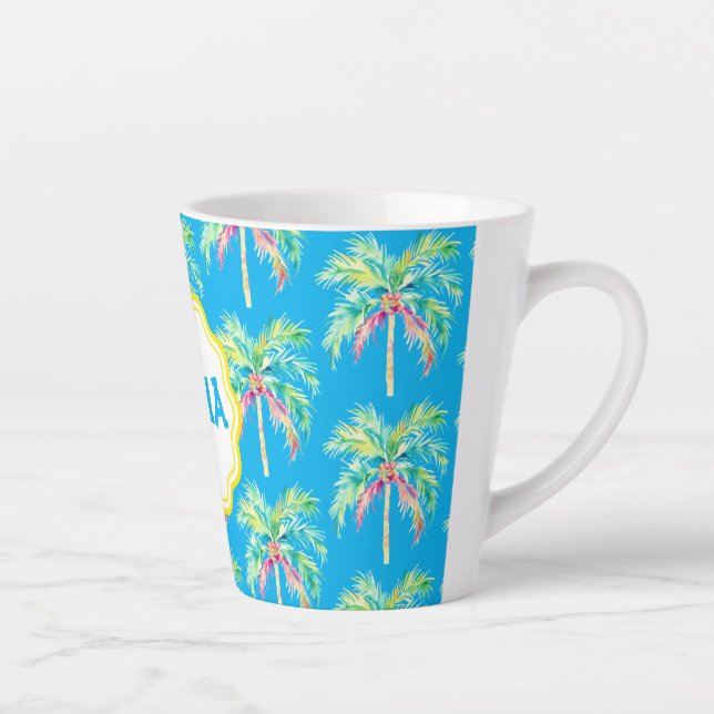 Taza De Café Latte Aloha Tropical Palm Tree Blue Latte Mug (Derecha)