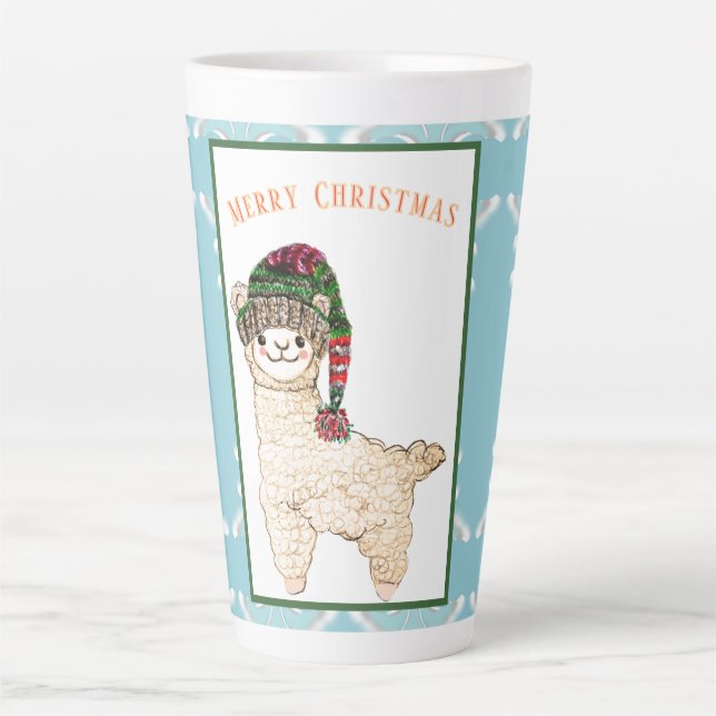 Taza De Café Latte Alpaca dulce con gorra festivo (Anverso)