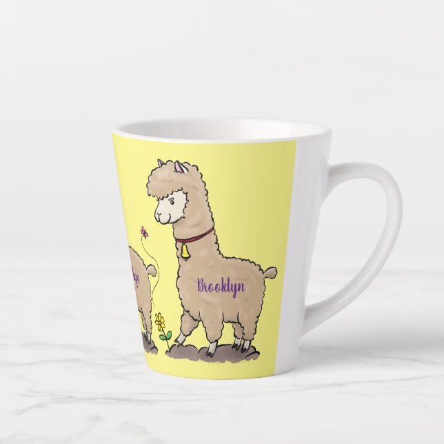 Taza De Café Latte Alpaca feliz con personalizado de mariposa (Derecha)