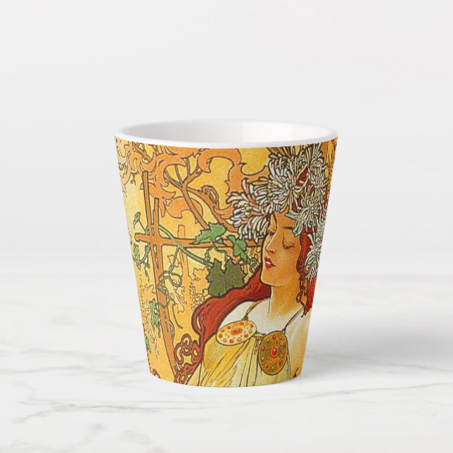 Taza De Café Latte Alphonse Mucha Art Nouveau Otoño (Anverso)