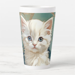 Taza De Café Latte Alphonse Mucha Estilo Gato Blanco