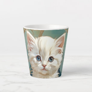 Taza De Café Latte Alphonse Mucha Estilo Gato Blanco