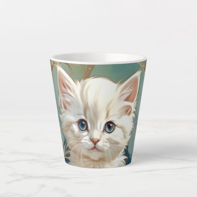 Taza De Café Latte Alphonse Mucha Estilo Gato Blanco (Anverso)