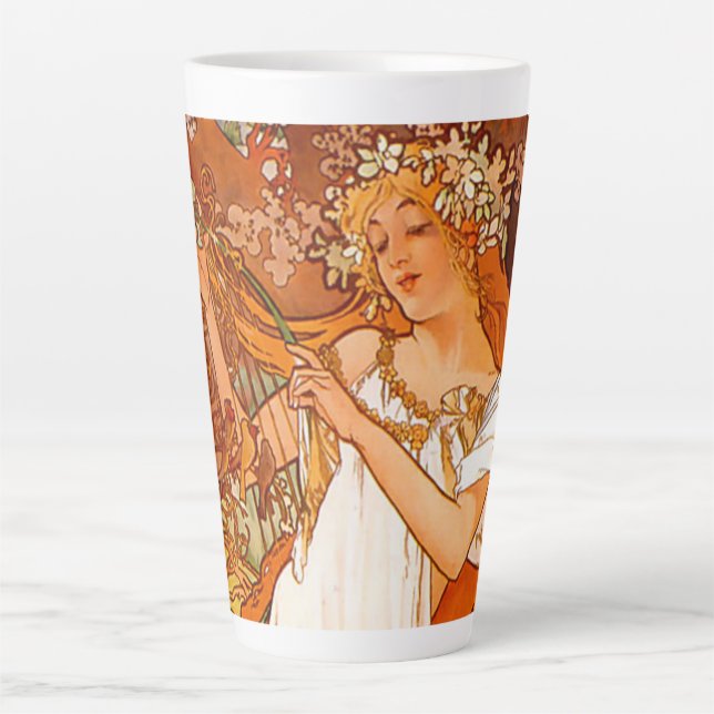 Taza De Café Latte Alphonse Mucha modernidad primavera (Anverso)