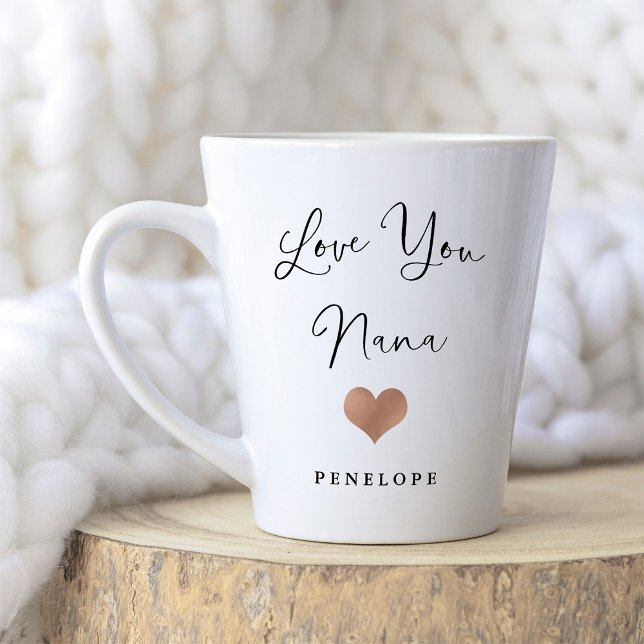 Taza De Café Latte Ama Nana | Escritura a mano y Corazón (Subido por el creador)