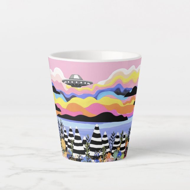 Taza De Café Latte Amanecer con ovni (Anverso)
