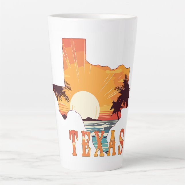 Taza De Café Latte Amanecer de playa de esquema de estado de Texas (Anverso)