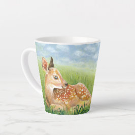 Taza De Café Latte Amanecer en la pequeña guardería de hierba