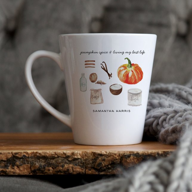 Taza De Café Latte Amante de las especias de calabaza | Monograma Lat (Subido por el creador)