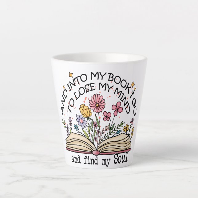 Taza De Café Latte Amante del libro floral (Anverso)