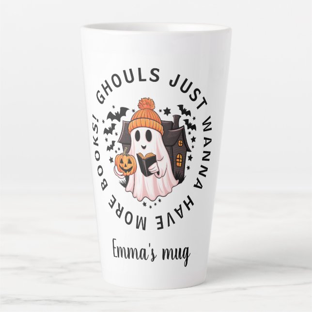 Taza De Café Latte Amantes del libro Cute Halloween (Anverso)